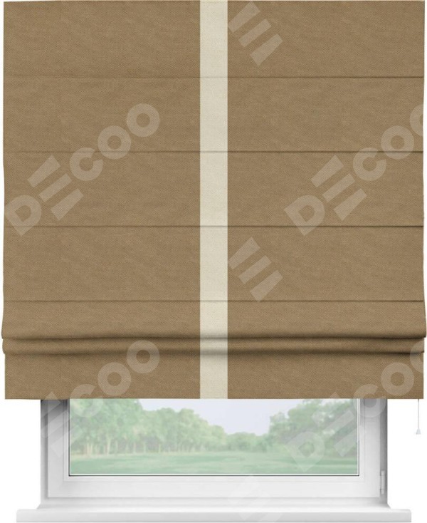 Римская штора «Кортин» с кантом Хайвэй, для проема, ткань лён димаут, коричневый