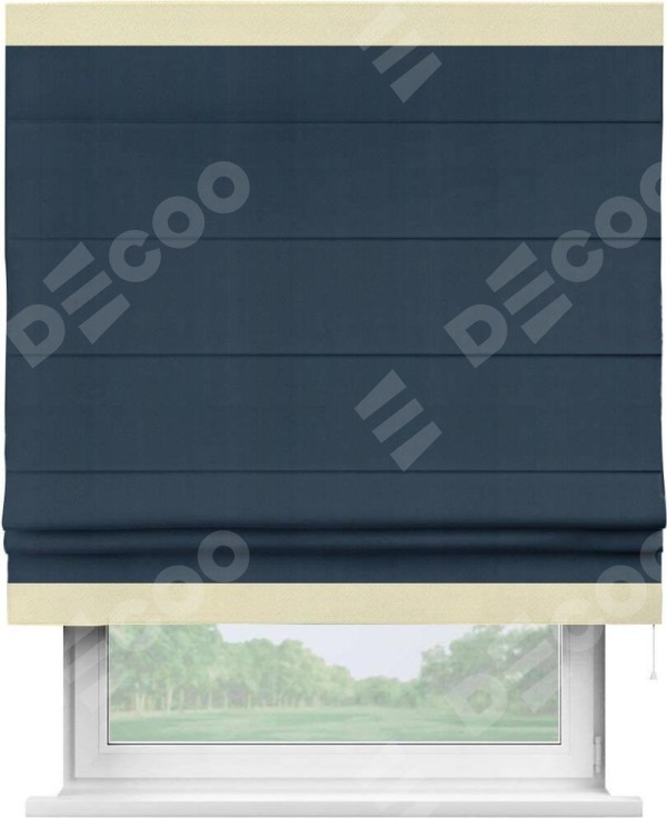 Римская штора «Кортин» с кантом Горизонт, для проема, ткань блэкаут однотонный синий