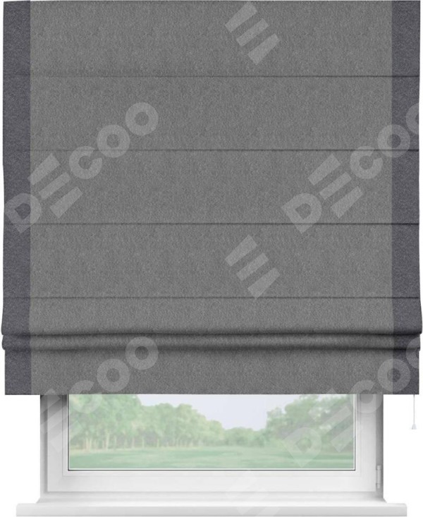 Римская штора «Кортин» с кантом Стрим Дуо, для проема, ткань софт однотонный серый