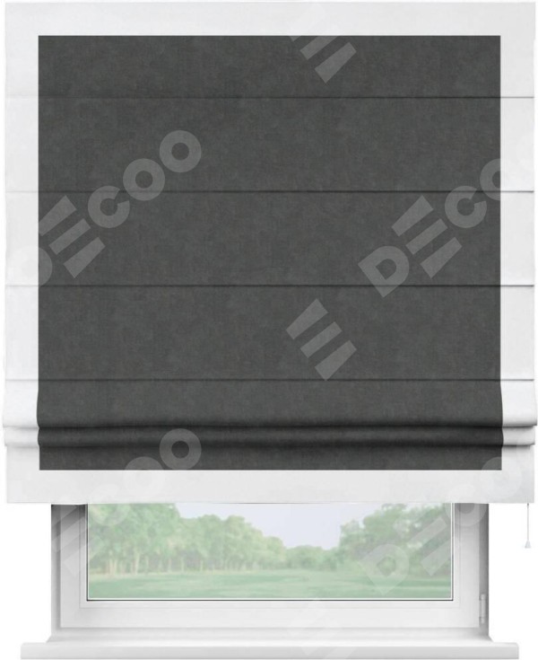 Римская штора «Кортин» с кантом Чесс, для проема, ткань вельвет цвет тёмно-серый