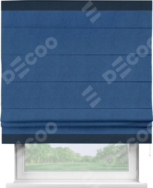 Римская штора «Кортин» с кантом Горизонт, для проема, ткань вельвет синий