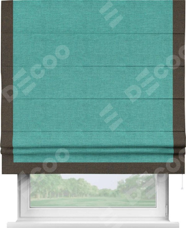 Римская штора «Кортин» с кантом Виктория, для проема, ткань лён изумрудный
