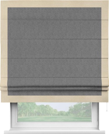 Римская штора «Кортин» с кантом Чесс, для проема, ткань софт однотонный серый