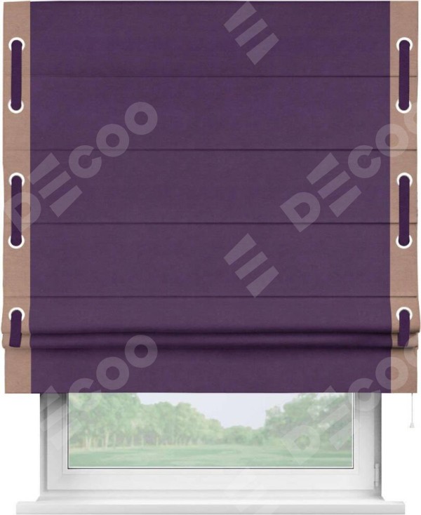 Римская штора «Кортин» с кантом Стрим Дуо (люверсы с пояском), для проема, ткань вельвет темно-фиолетовый