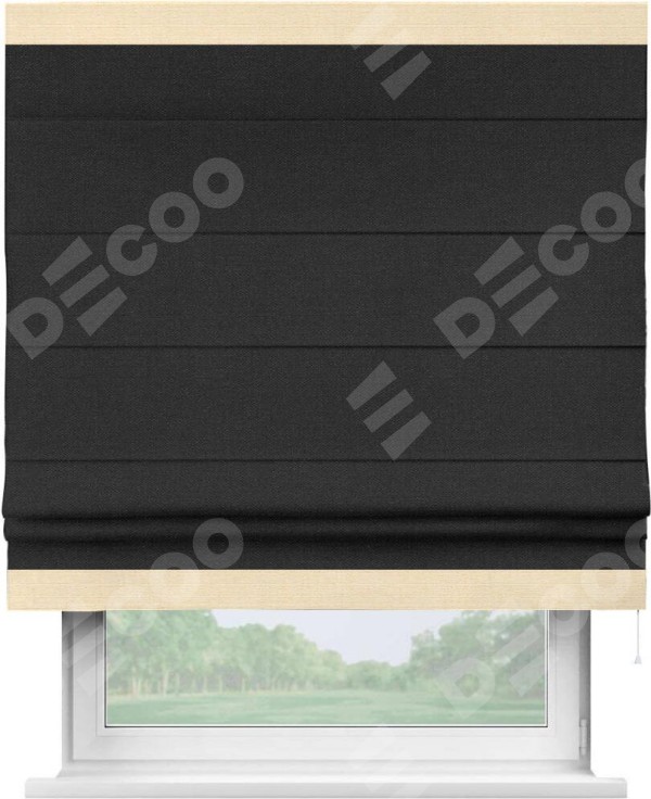 Римская штора «Кортин» с кантом Горизонт, для проема, ткань лён черный