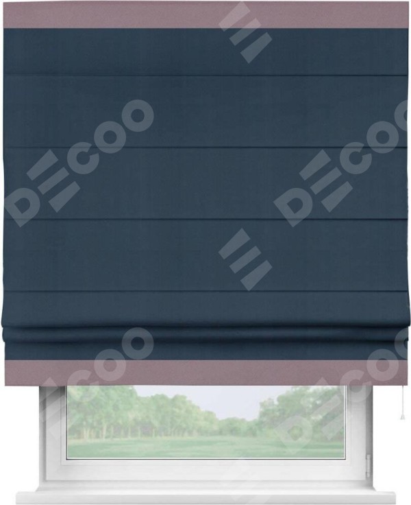 Римская штора «Кортин» с кантом Горизонт, для проема, ткань блэкаут однотонный синий