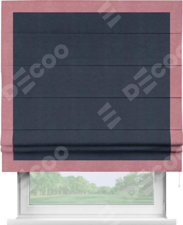 Римская штора «Кортин» с кантом Чесс, для проема, ткань софт однотонный тёмно-синий