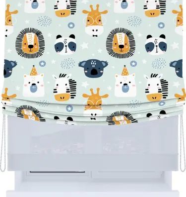 Римская штора «Кортин», день-ночь с мягкими складками, «Чудесный зоопарк»