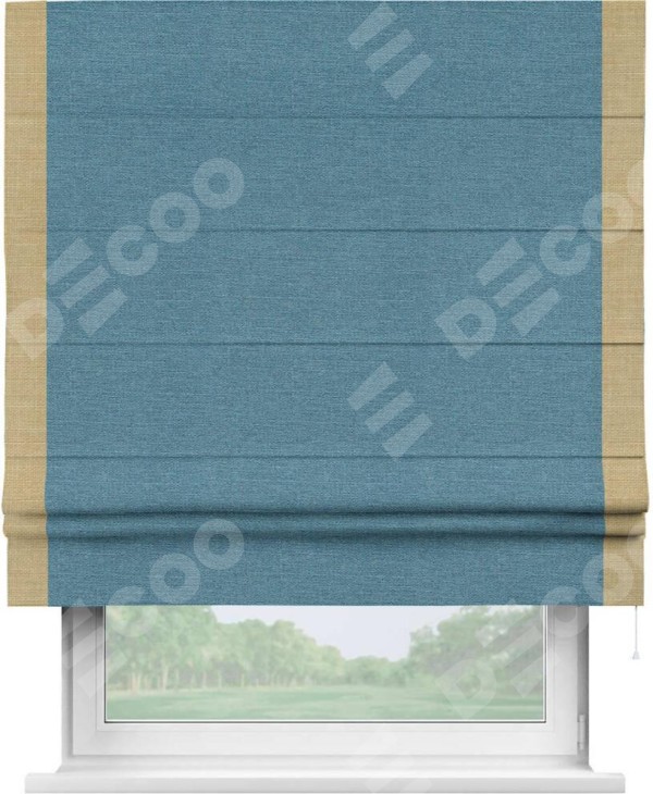 Римская штора «Кортин» с кантом Стрим Дуо, для проема, ткань лён голубой