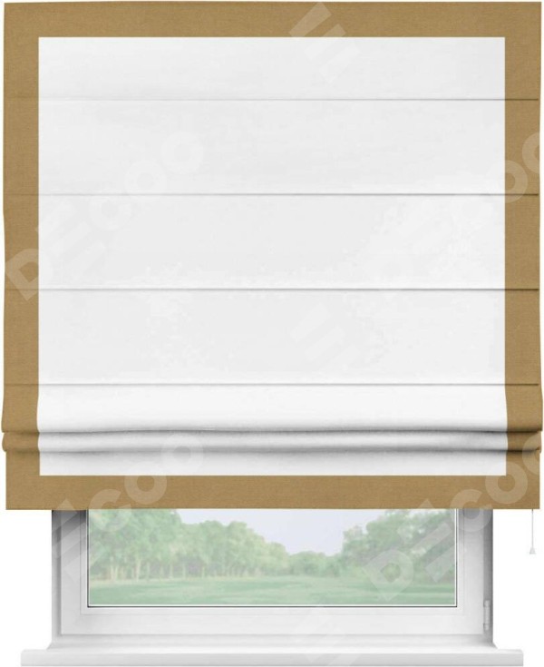 Римская штора «Кортин» с кантом Чесс, для проема, ткань вельвет белый