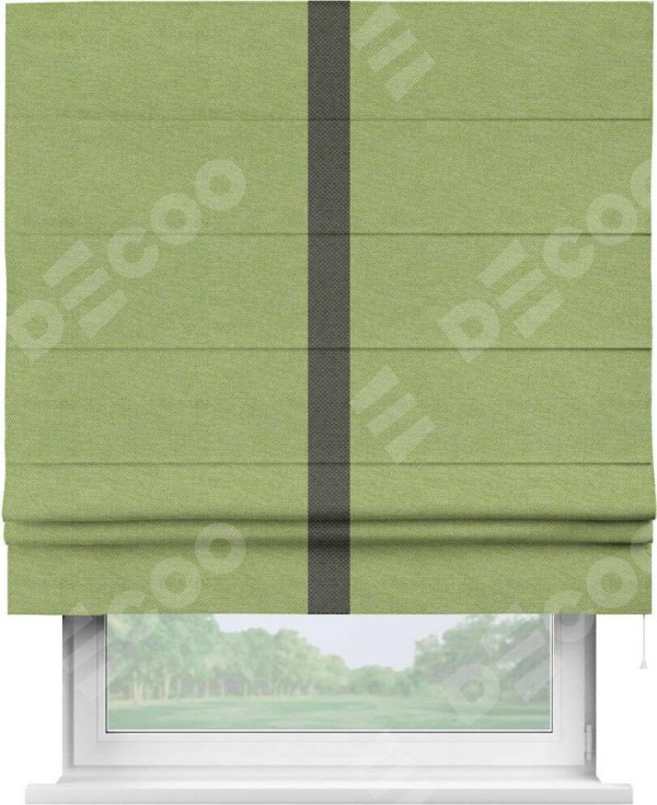 Римская штора «Кортин» с кантом Хайвэй, для проема, ткань лён димаут, салатовый