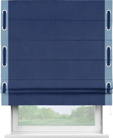 Римская штора «Кортин» для проема, канвас синий электрик, с кантом Стрим Дуо (люверсы с пояском)