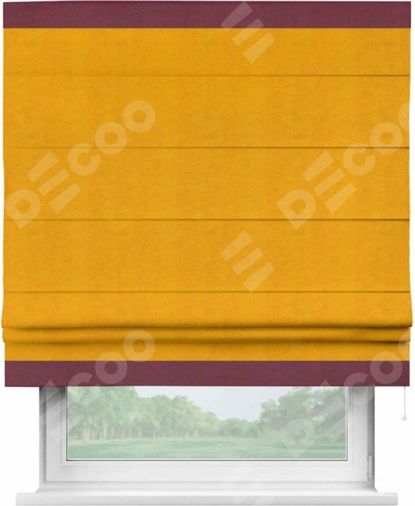 Римская штора «Кортин» с кантом Горизонт, для проема, ткань вельвет желтый