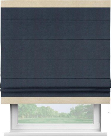 Римская штора «Кортин» с кантом Горизонт, для проема, ткань софт однотонный тёмно-синий