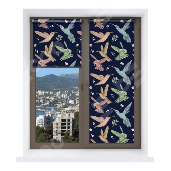 Рулонная штора Мини с принтом Птицы и цветы