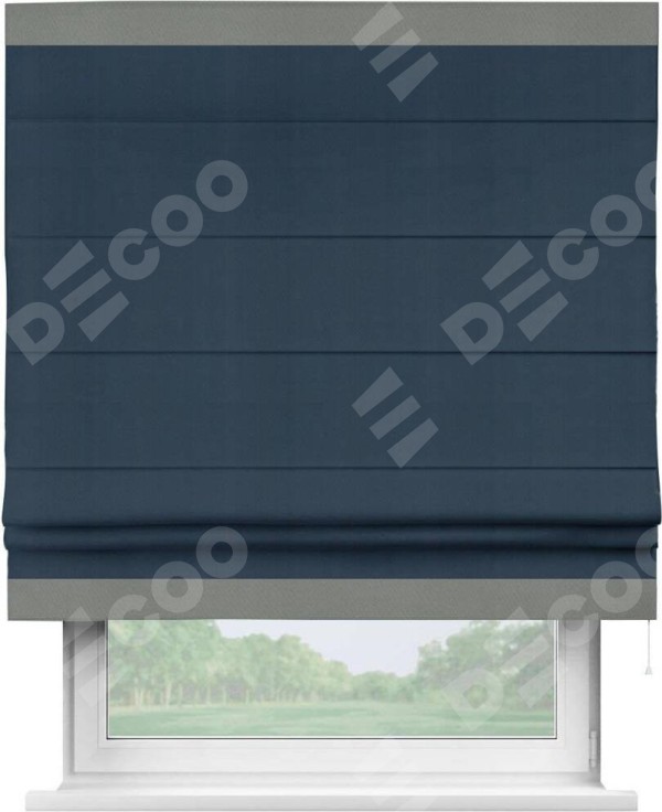 Римская штора «Кортин» с кантом Горизонт, для проема, ткань блэкаут однотонный синий