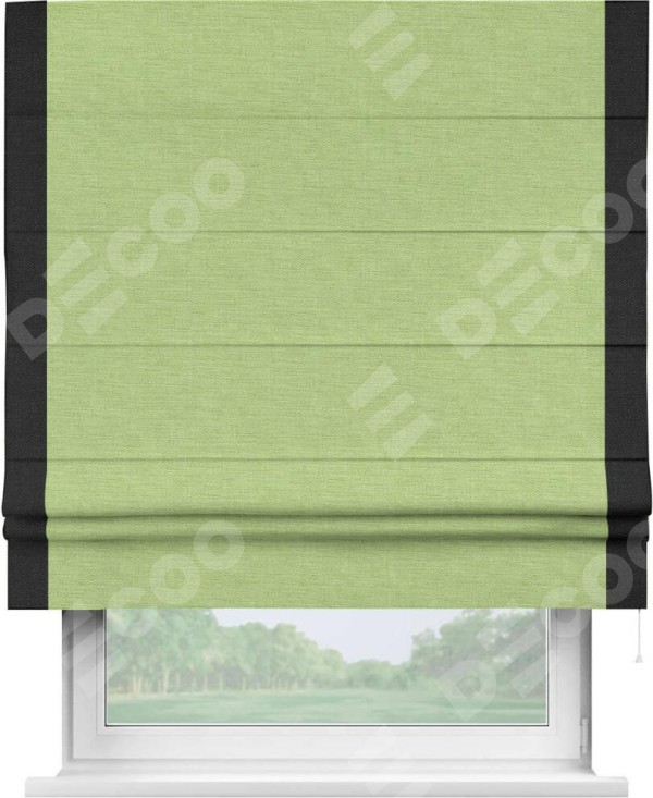 Римская штора «Кортин» с кантом Стрим Дуо, для проема, ткань лён зеленый