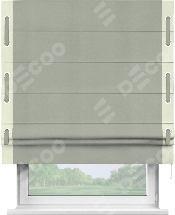 Римская штора «Кортин» с кантом Стрим Дуо (люверсы с пояском), для проема, ткань вельвет cветло-серый