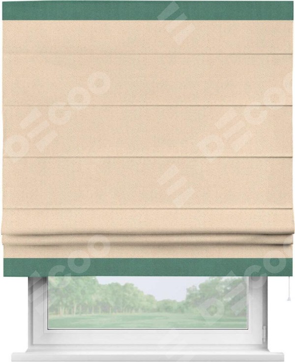 Римская штора «Кортин» с кантом Горизонт, для проема, ткань блэкаут с блеском бежевый