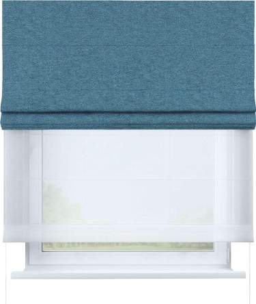 Римская штора «Кортин» день-ночь, ткань твид блэкаут, светло-синий