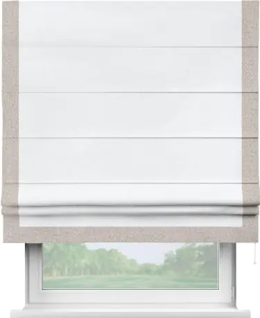 Римская штора «Кортин» для проема, лён димаут белый с кантом Виктория