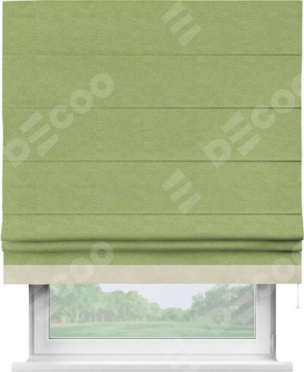 Римская штора «Кортин» с кантом Джестер, для проема, ткань лён димаут, салатовый