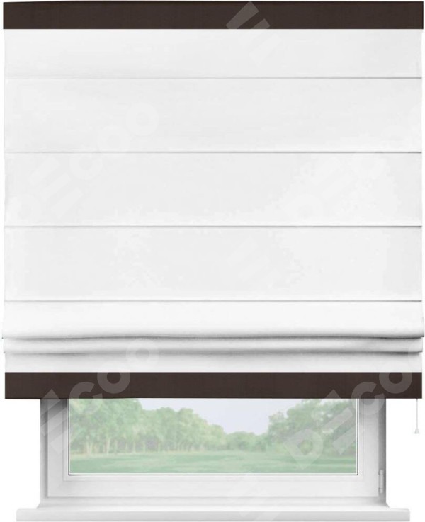 Римская штора «Кортин» с кантом Горизонт, для проема, ткань однотонная белоснежная