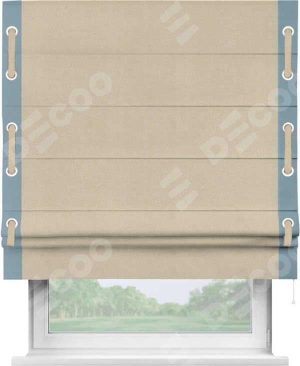 Римская штора «Кортин» с кантом Стрим Дуо (люверсы с пояском), для проема, ткань блэкаут однотонный кофейно-бежевый