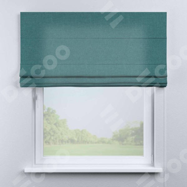 Римская штора «Кортин» для проема, ткань лён бирюзовый