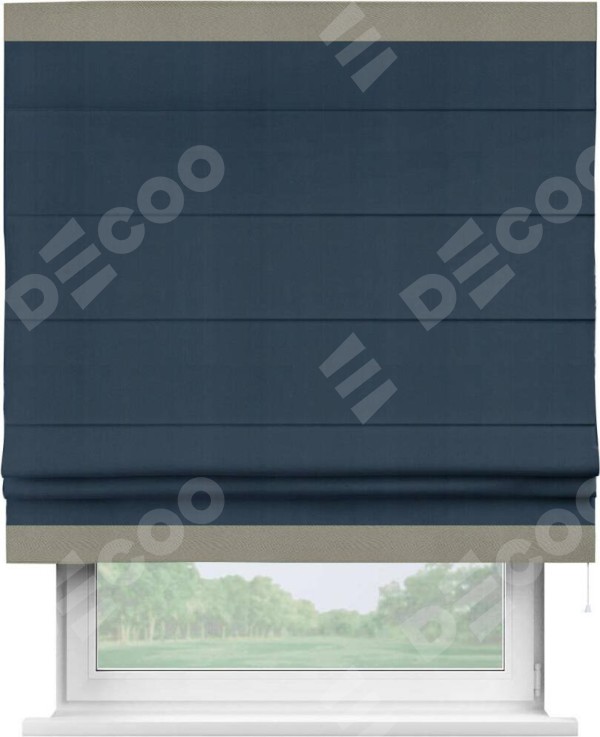 Римская штора «Кортин» с кантом Горизонт, для проема, ткань блэкаут однотонный синий