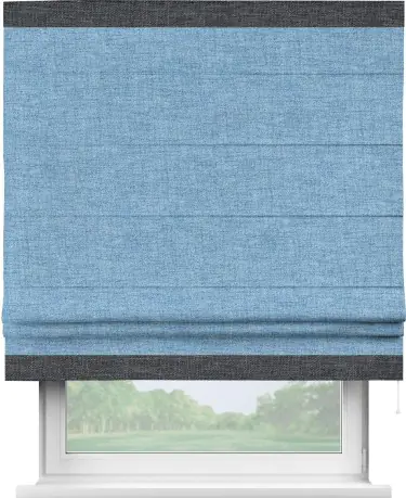 Римская штора «Кортин» для проёма, рогожка димаут голубой, с кантом Горизонт