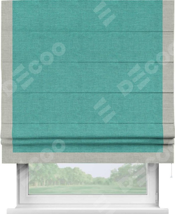 Римская штора «Кортин» с кантом Виктория, для проема, ткань лён изумрудный