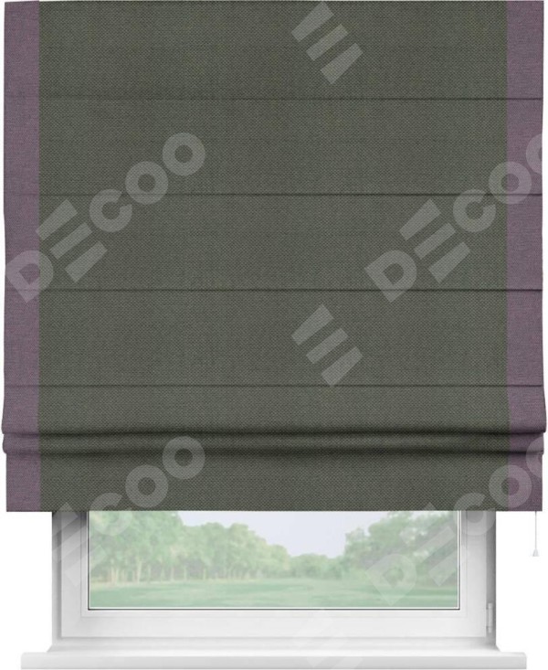 Римская штора «Кортин» с кантом Стрим Дуо, для проема, ткань лён димаут, графит