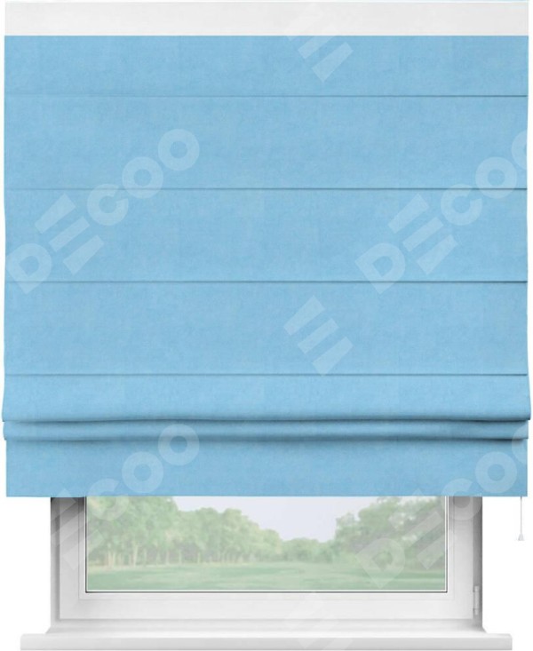 Римская штора «Кортин» с кантом Кинг, для проема, ткань вельвет голубой