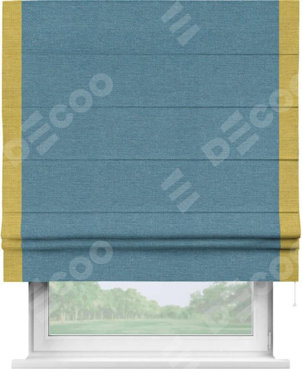 Римская штора «Кортин» с кантом Стрим Дуо, для проема, ткань лён голубой