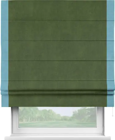 Римская штора «Кортин» с кантом Стрим Дуо, для проема, ткань вельвет тёмно-салатовый