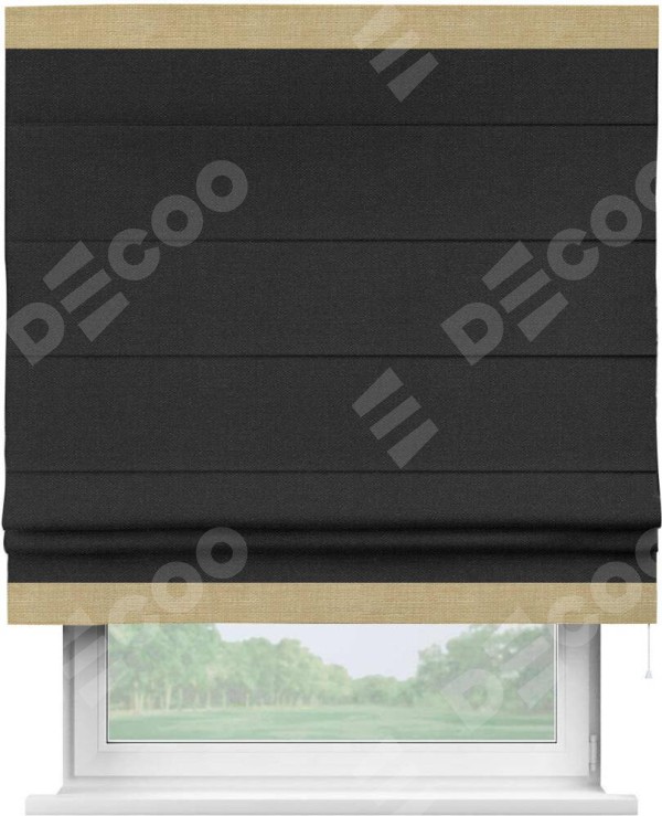Римская штора «Кортин» с кантом Горизонт, для проема, ткань лён черный
