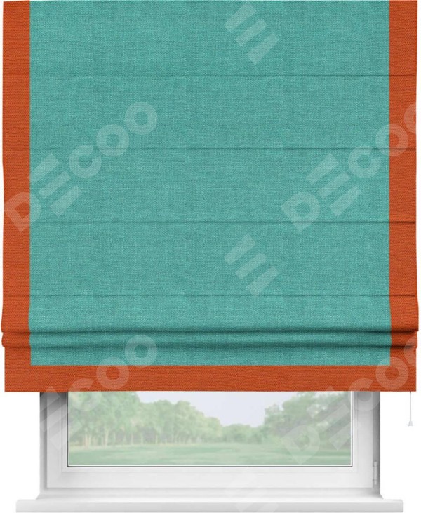 Римская штора «Кортин» с кантом Виктория, для проема, ткань лён изумрудный