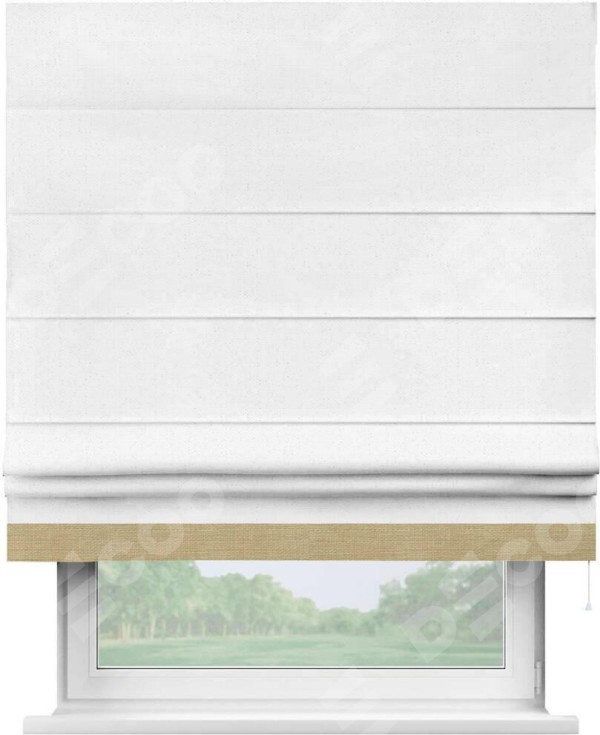 Римская штора «Кортин» с кантом Джестер, для проема, лён цвет белый