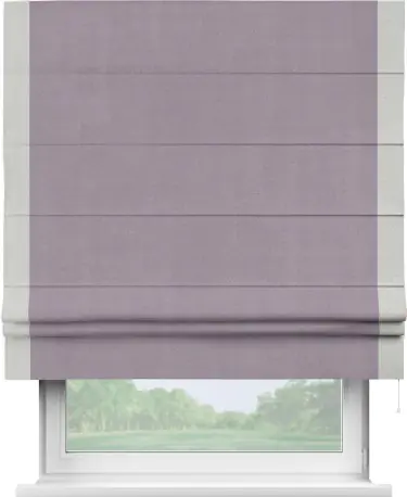 Римская штора «Кортин» для проёма, блэкаут однотонный лиловый с кантом Стрим Дуо