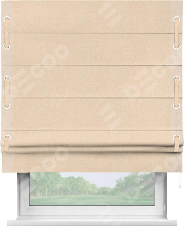 Римская штора «Кортин» с кантом Стрим Дуо (люверсы с пояском), для проема, ткань блэкаут с блеском бежевый